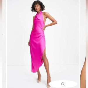 Vici Havyn Satin Asymmetrical Halter Midi Dress